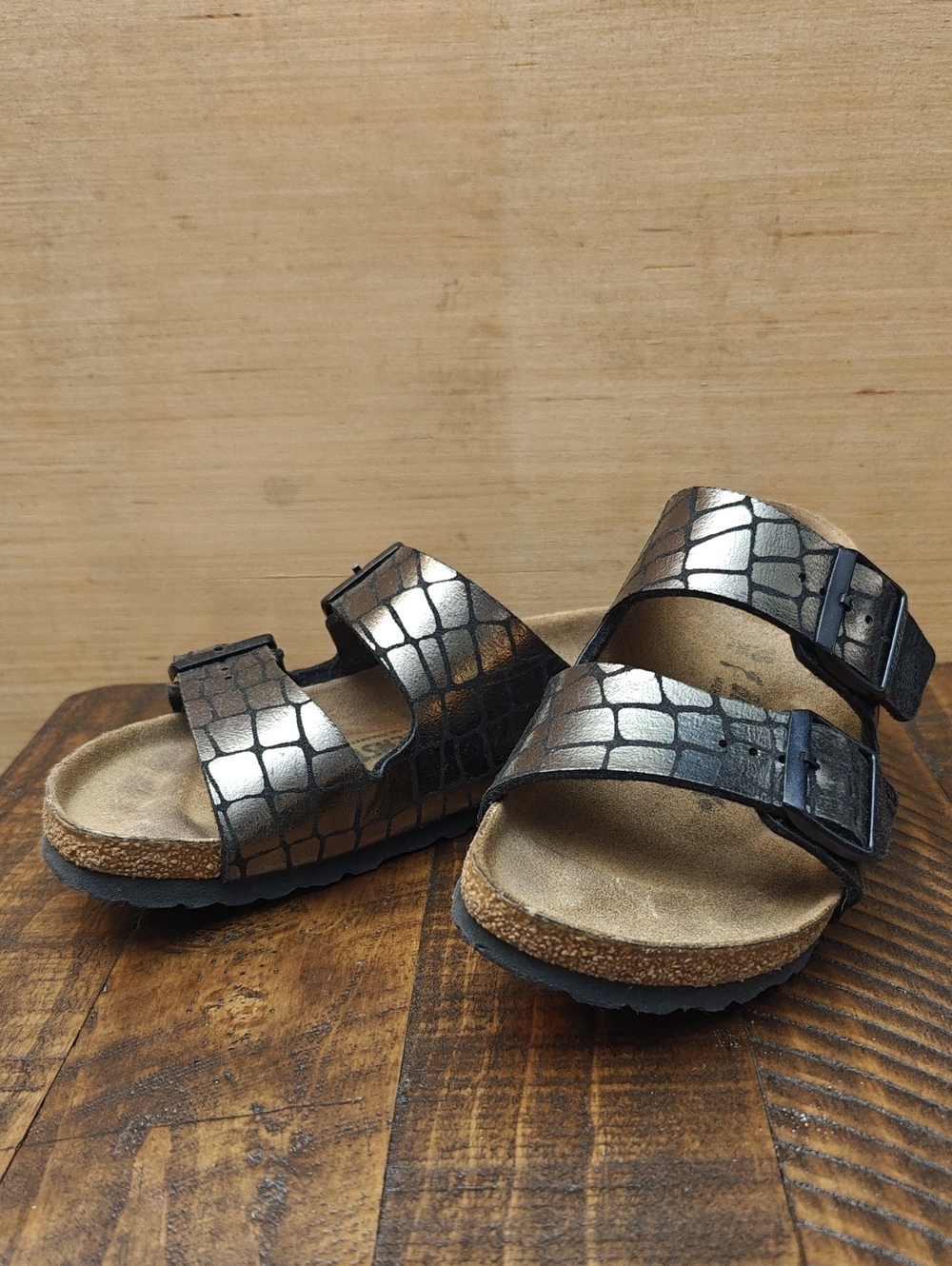 Birkenstock Metallic Croc Print Sandals